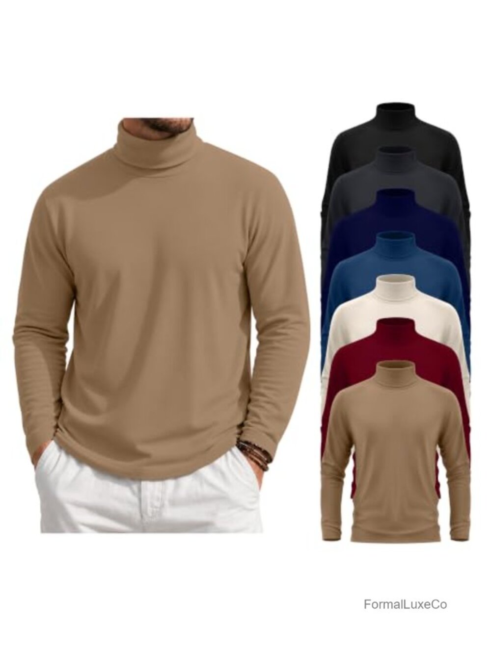 Men's 7 Pack Long Sleeve Turtleneck Sweaters Slim Fit Lightweight